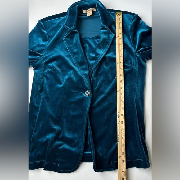 Vintage Notations Teal Blue Soft Velour Layered Look Blouse Top Women’s Medium - Picture 5 of 5